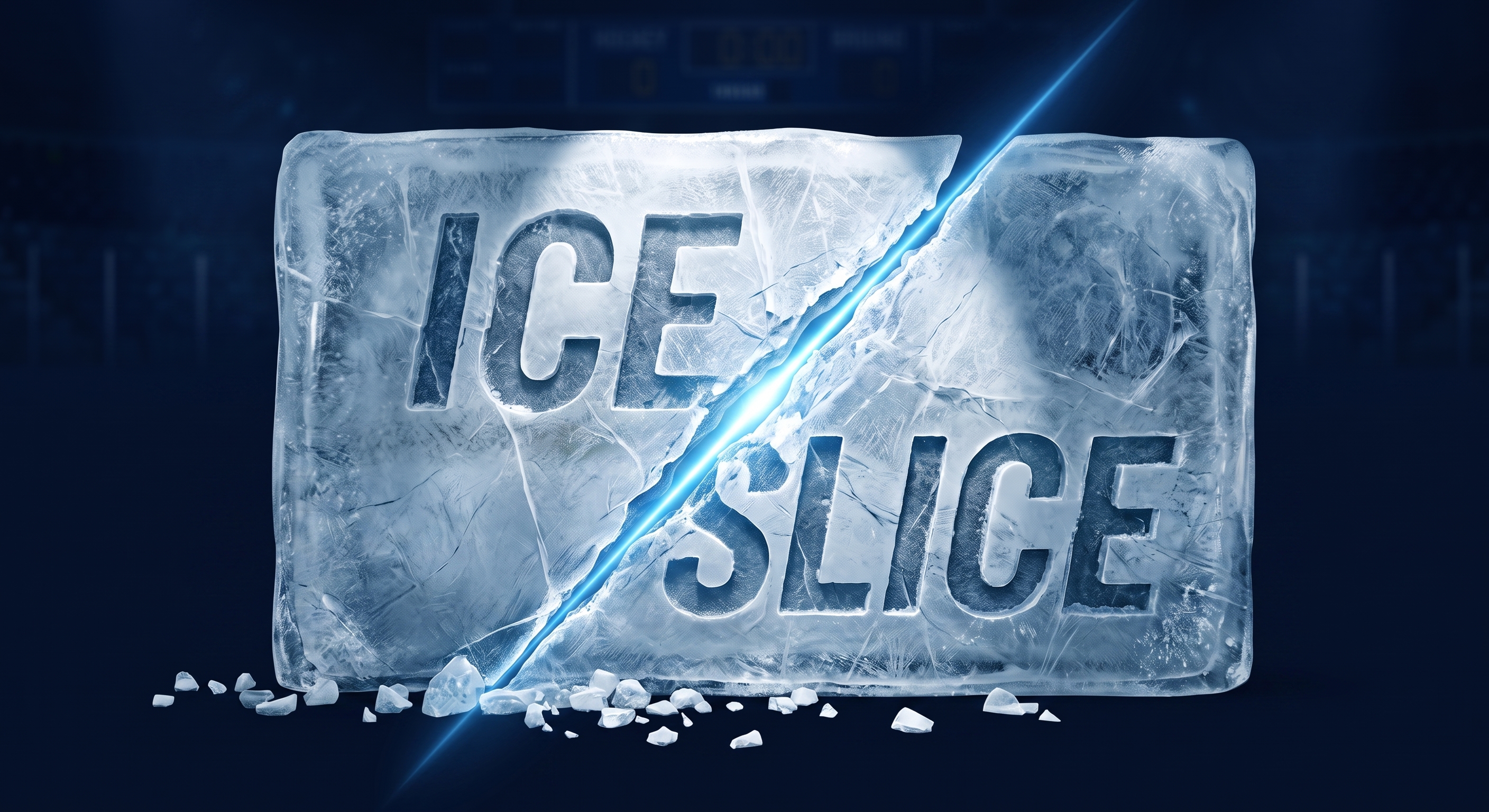 Ice Slice — ice block sliced by a blue laser on the rink